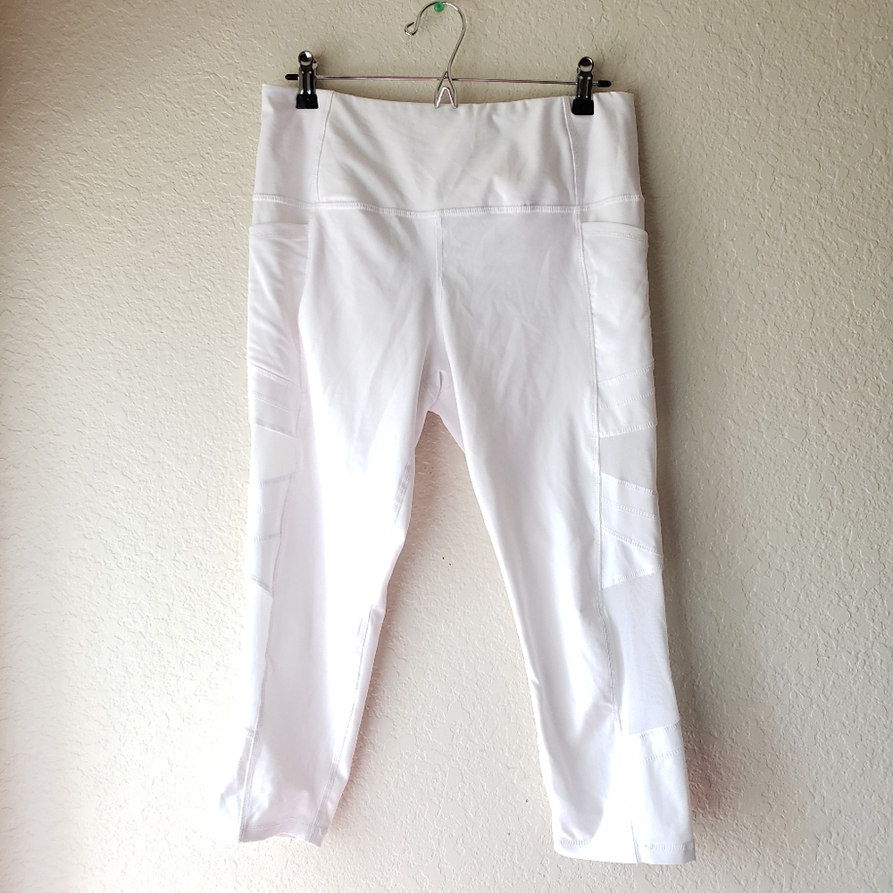 RBX Workout Crop Leggings Mesh Detail White Size XL